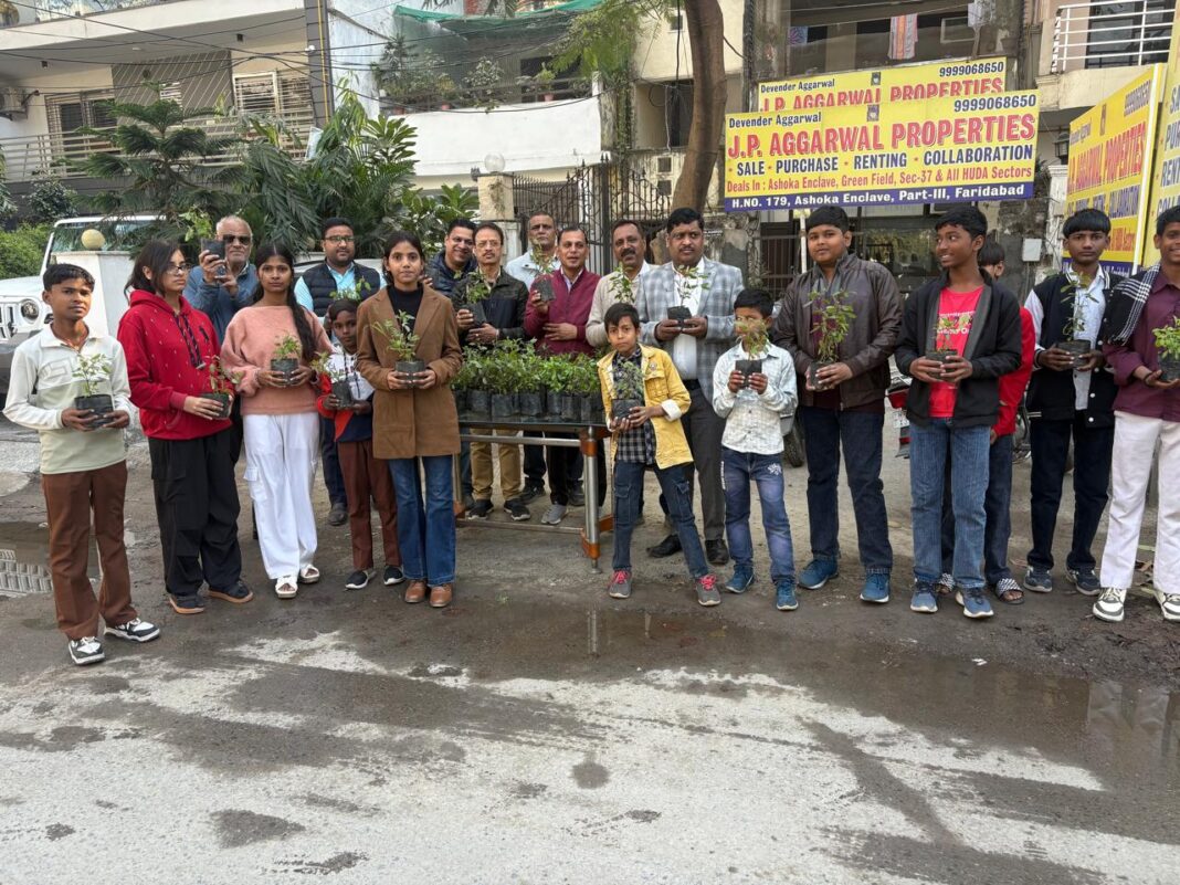 तुलसी पूजन दिवस पर राहगीरों को तुलसी का पौधा वितरित किया